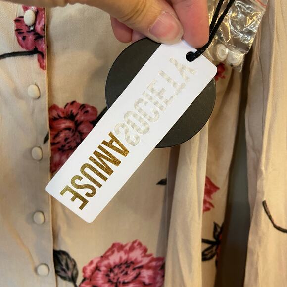 Amuse Society Easy On The Eyes Dress Women’s Small Cream Pink Floral NWT - Picture 6 of 14